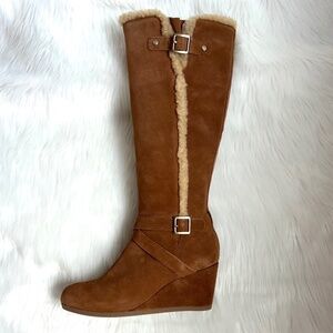 Giani Bernini Tan  Suede and Faux Shearling Wedge Boots - Size 7 1/2M